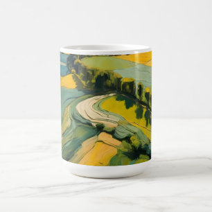 Taza De Café Resumen Área agrícola y campo ondulado verde