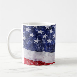 Taza De Café Resumen Bandera Americana, Estilo Acuarela.