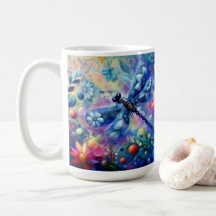 Taza De Café Resumen caprichoso Dragonfly Floral Verde azulado