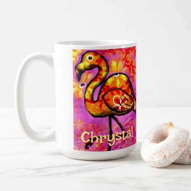 Taza De Café Resumen caprichoso Flamingo Ave Personalizado (Con donut)