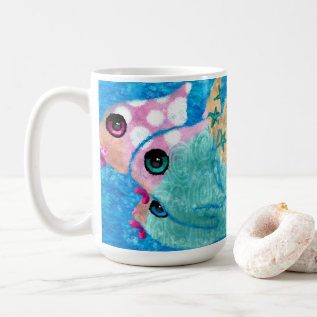 Taza De Café Resumen caprichoso Playa de pescados Rosa Verde az (Con donut)