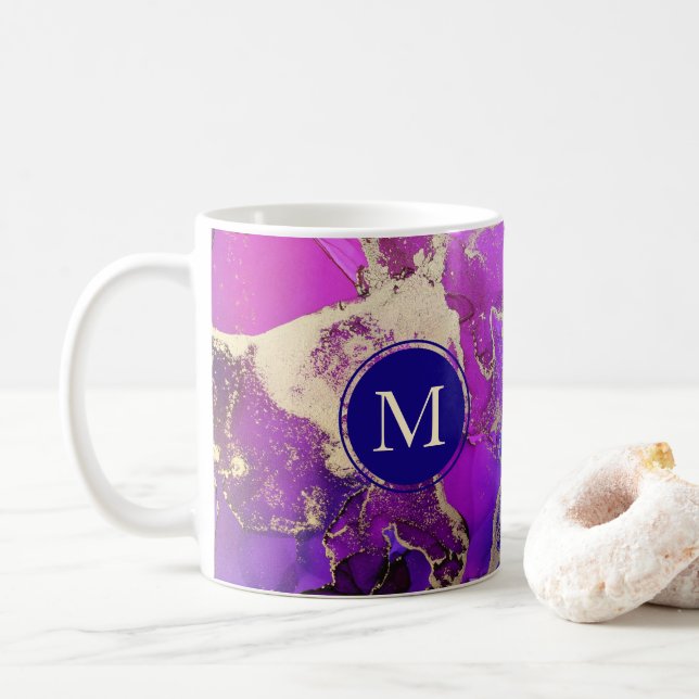 Taza De Café Resumen celestial púrpura dorado y rosado (Con donut)