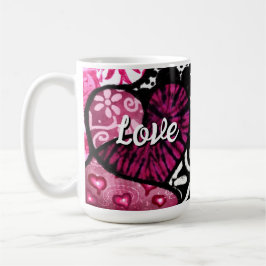 Taza De Café Resumen de amor Corazón Pink Floral Polka Dots Bla