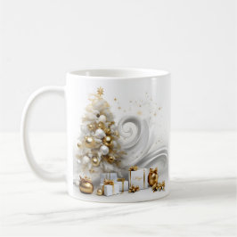 Taza De Café Resumen de árbol de navidad blanco con acentos dor