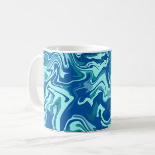 Taza De Café Resumen de arte de ondas fluidas con aguas azules