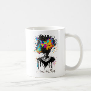 Taza De Café Resumen de artista afromujer   Blanco y negro