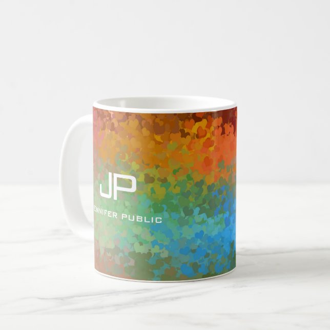 Taza De Café Resumen de colores del arcoiris monograma (Anverso izquierdo)