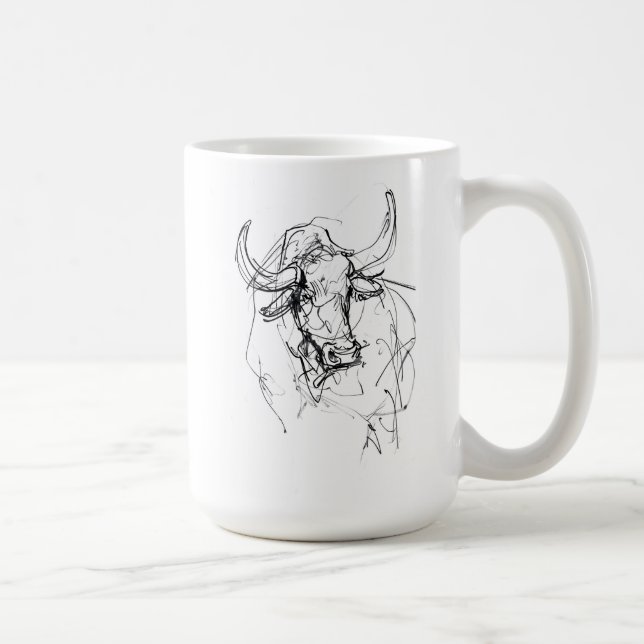 Taza De Café Resumen de esbozo de retrato de toros (Derecha)