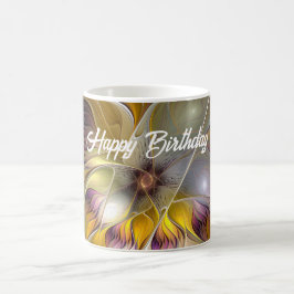 Taza De Café Resumen de fantasía colorida Flor Fractal Moderno