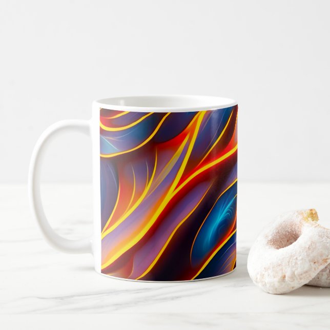 Taza De Café Resumen de flamencos rojos Swirl Blue (Con donut)