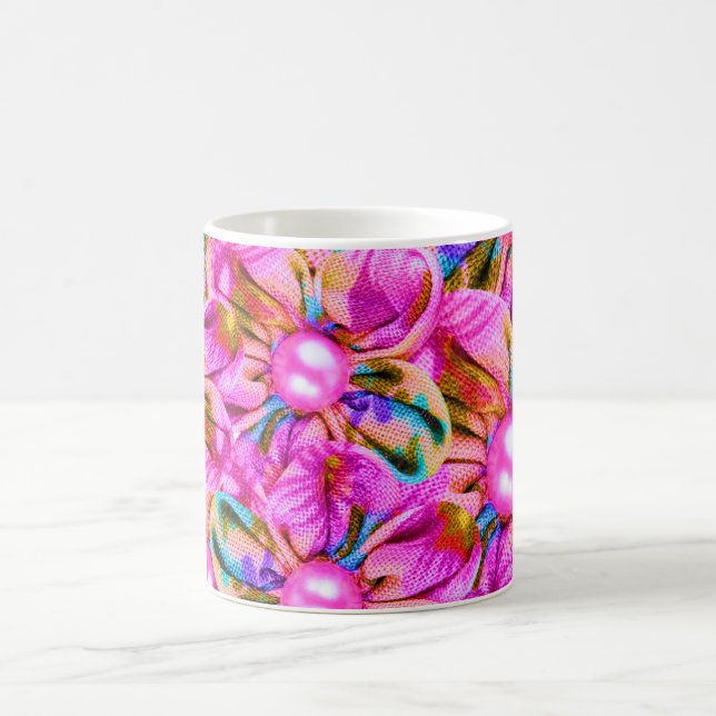 Taza De Café Resumen de flores rosadas cosidas (Centro)