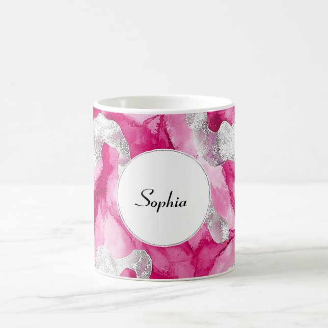 Taza De Café Resumen de Glam Plata Rosa (Centro)
