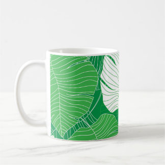 Taza De Café Resumen de hoja tropical, pintura artística.