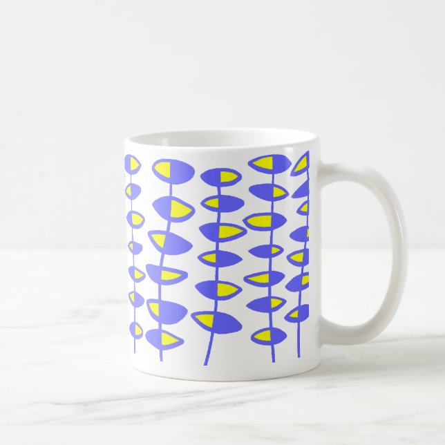 Taza De Café Resumen de hojas alternativas - azul y amarillo (Derecha)