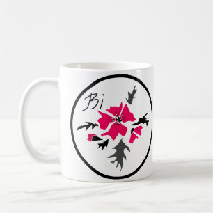 Taza De Café Resumen de hojas grises de flores rosadas modernas