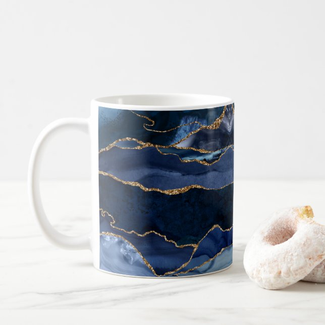 Taza De Café Resumen de la acuarela de la Marina Blue Agate (Con donut)