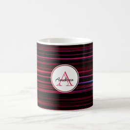 Taza De Café Resumen de las franjas rojas en monogramado negro