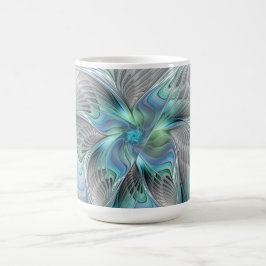 Taza De Café Resumen de mariposa azul verde azul Fantasía arte 