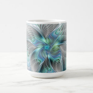 Taza De Café Resumen de mariposa azul verde azul Fantasía arte 