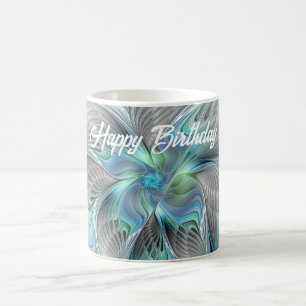 Taza De Café Resumen de mariposa azul verde azul Fantasía arte 