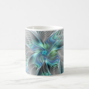 Taza De Café Resumen de mariposa azul verde azul Fantasía arte