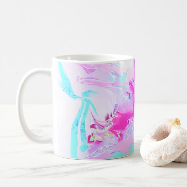 Taza De Café Resumen De Ondas Rosa Y Azul (Con donut)