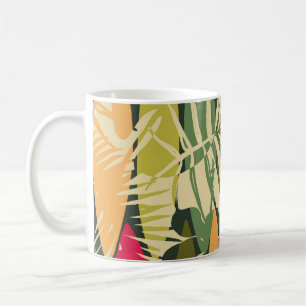 Taza De Café Resumen de patrón sin fisuras con hojas tropicales