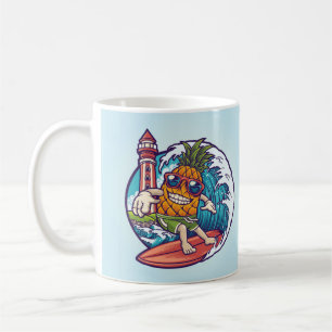 Taza De Café Resumen de Surfista de Piña Dibujada a Mano
