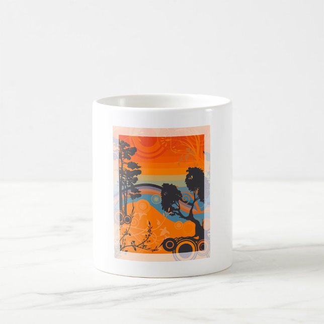 Taza De Café Resumen del paisaje forestal del atardecer retro (Subido por el creador)