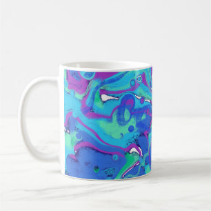 Taza De Café Resumen En Azules, Verdes Y Púrpura