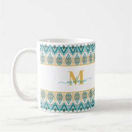 Taza De Café Resumen étnico de Boho Turquoise Mustard Monograma