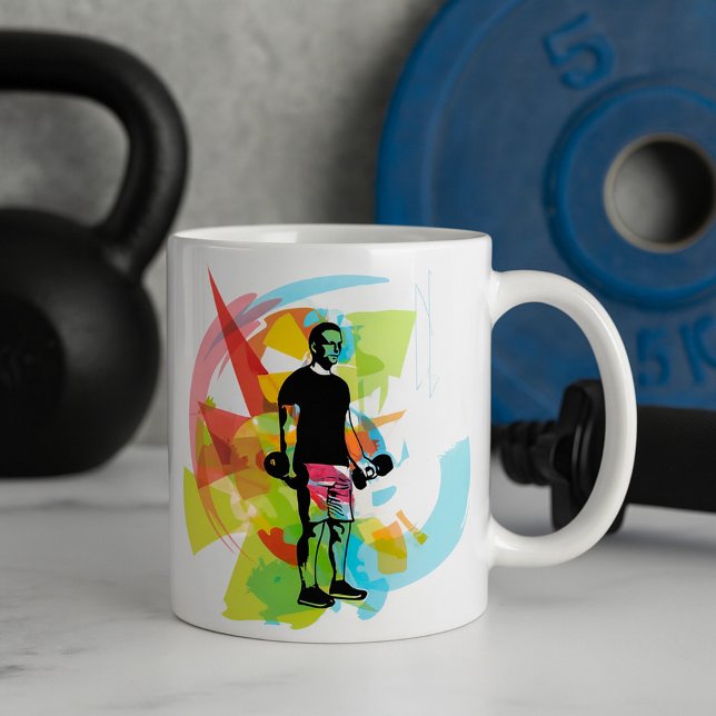 Taza De Café Resumen Fitness Art of Man Lifting Dumbbelts (Subido por el creador)