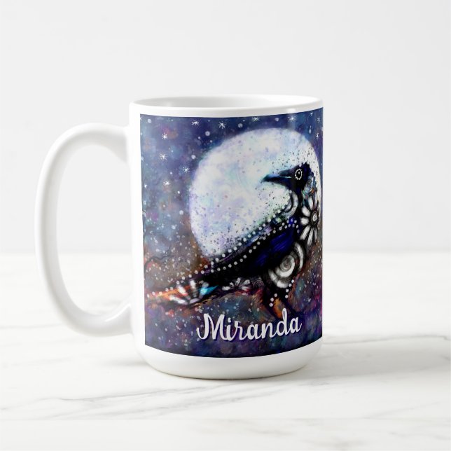 Taza De Café Resumen floral caprichoso Raven Moon Personalizado (Izquierda)