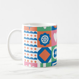 Taza De Café Resumen Floral: Diseño Folclórico Escandinavo.