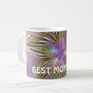 Taza De Café Resumen floral Fractal con rosa y oro mejor mamá