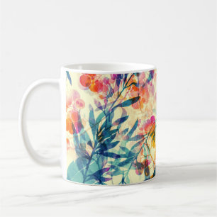 Taza De Café Resumen floral: hierbas, patrón de flores.