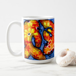 Taza De Café Resumen Floral Koi Fish Naranja Rojo amarillo