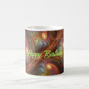 Taza De Café Resumen fluorescente colorido Trippy Brown Fractal