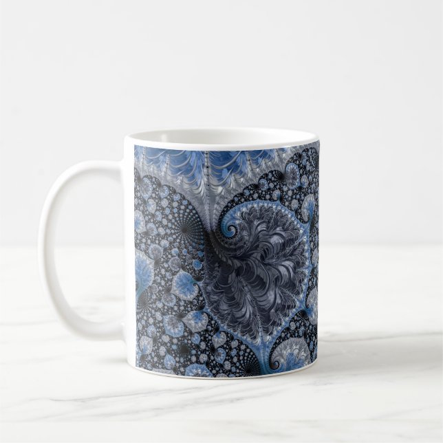 Taza De Café Resumen Fractal azul negro (Izquierda)