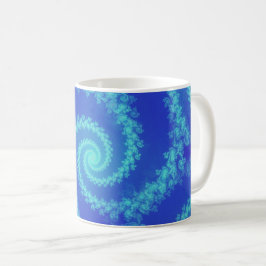 Taza De Café Resumen fractal de espiral cian azul