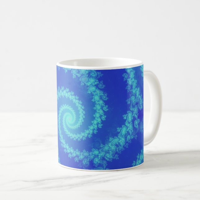 Taza De Café Resumen fractal de espiral cian azul (Anverso derecho)