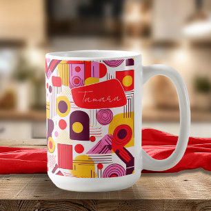 Taza De Café Resumen geométrico retro Pat#13 Red Naranja ID1067
