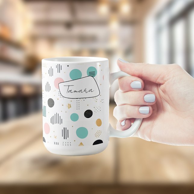 Taza De Café Resumen geométrico retro Pat#1 ID rosa Verde azula (Subido por el creador)