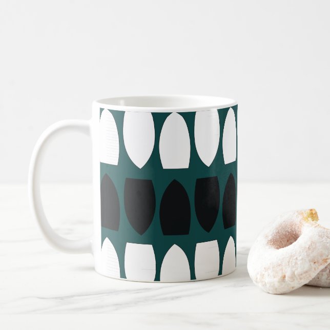 Taza De Café Resumen geométrico verde azulado azul blanco negro (Con donut)