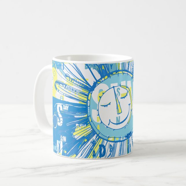 Taza De Café Resumen Happy Whimsical Sun Word Art (Anverso izquierdo)