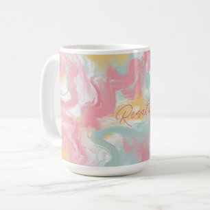 Taza De Café Resumen Impasto Pintar Coral Amarillo Turquesa