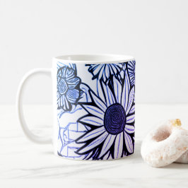 Taza De Café Resumen Línea Dibujo Floral Arte Azul púrpura