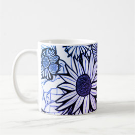 Taza De Café Resumen Línea Dibujo Floral Arte Azul púrpura