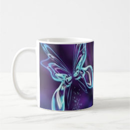 Taza De Café Resumen Mariposa Vibrante Neon Azul Té púrpura o