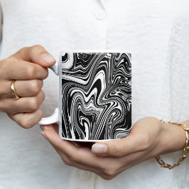 Taza De Café Resumen Mármol Líquido Blanco y Negro